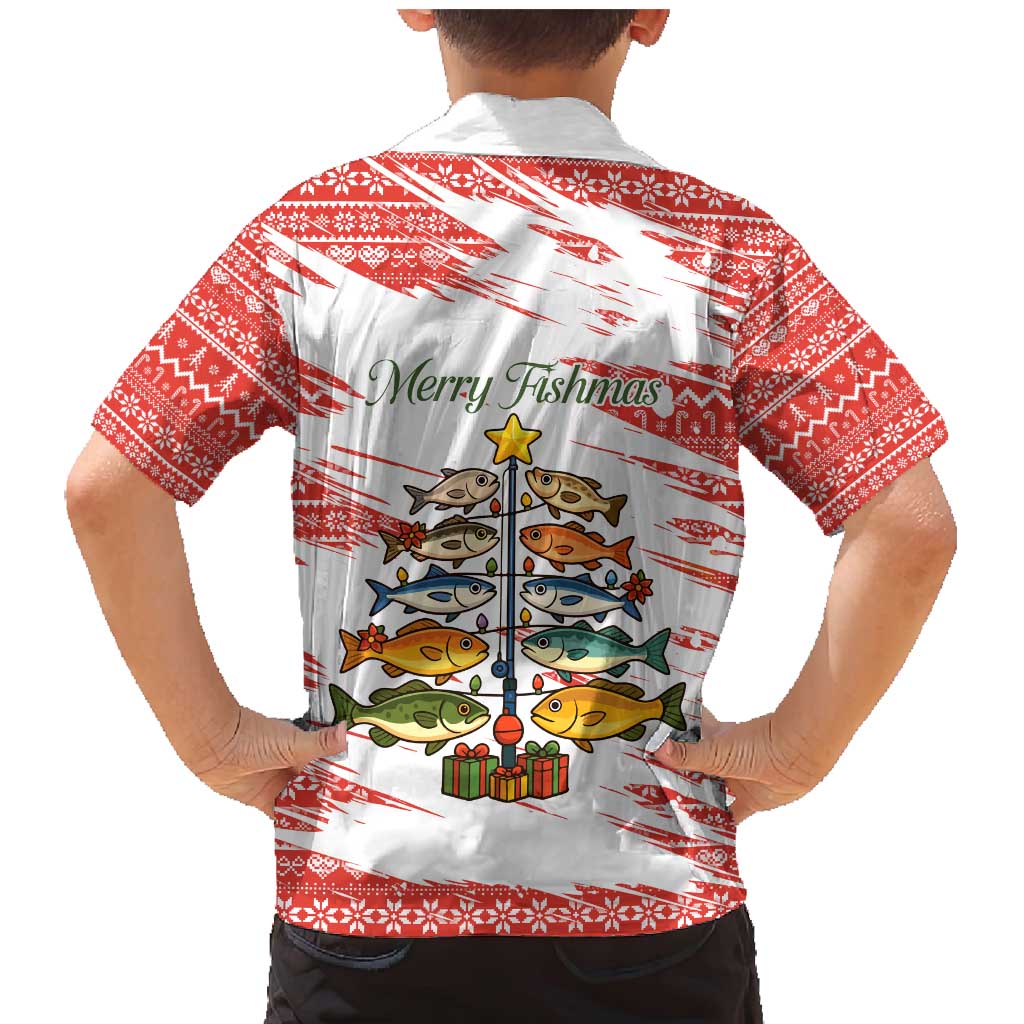 Christmas Fishing Family Matching Mermaid Dress and Hawaiian Shirt with Santa Claus Fish Tree and Red Snowflake Pattern - Wonder Print Shop