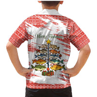 Christmas Fishing Family Matching Mermaid Dress and Hawaiian Shirt with Santa Claus Fish Tree and Red Snowflake Pattern - Wonder Print Shop
