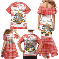 Christmas Fishing Family Matching Mermaid Dress and Hawaiian Shirt with Santa Claus Fish Tree and Red Snowflake Pattern - Wonder Print Shop