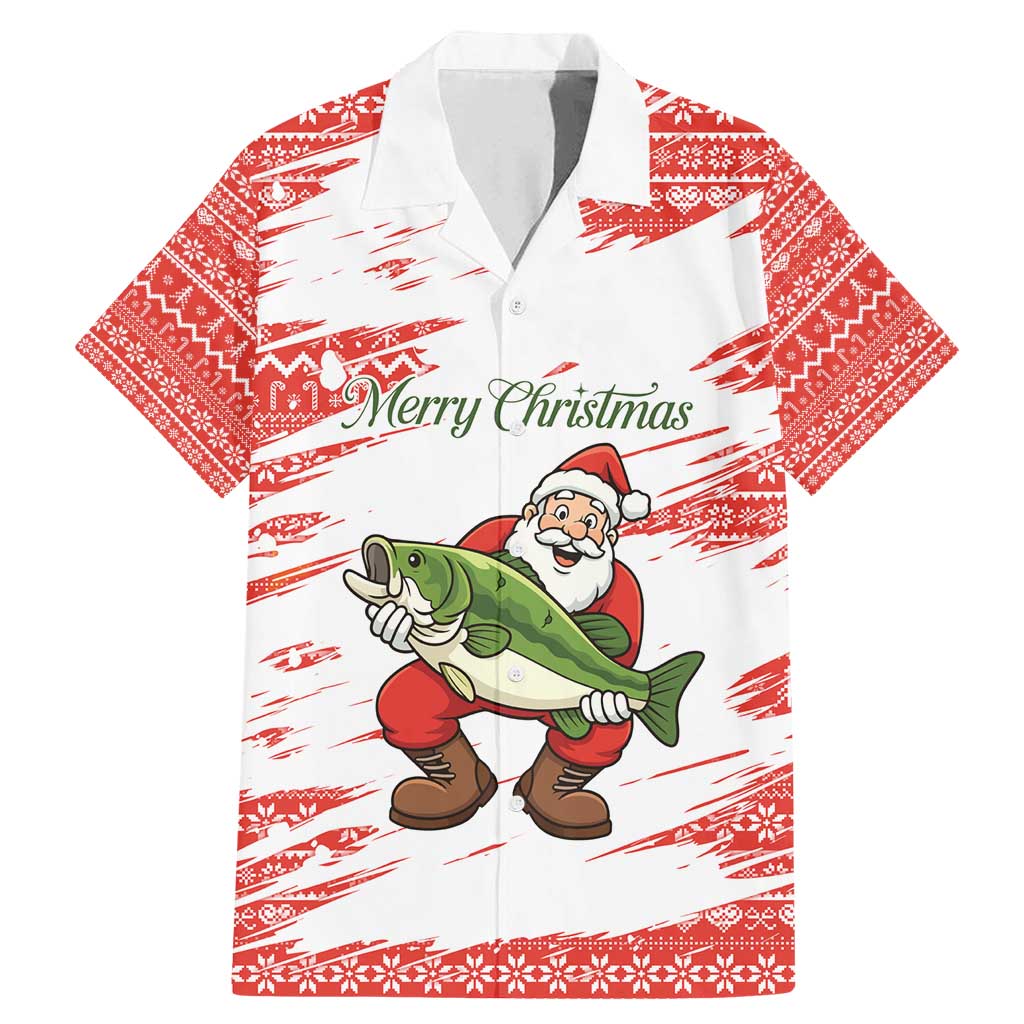 Christmas Fishing Family Matching Mermaid Dress and Hawaiian Shirt with Santa Claus Fish Tree and Red Snowflake Pattern - Wonder Print Shop