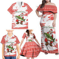 Christmas Fishing Family Matching Off Shoulder Maxi Dress and Hawaiian Shirt with Santa Claus Fish Tree and Red Snowflake Pattern - Wonder Print Shop