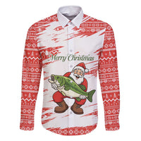 Christmas Fishing Family Matching Off Shoulder Maxi Dress and Hawaiian Shirt with Santa Claus Fish Tree and Red Snowflake Pattern - Wonder Print Shop