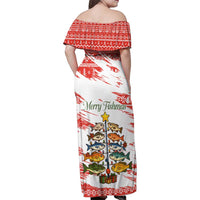 Christmas Fishing Family Matching Off Shoulder Maxi Dress and Hawaiian Shirt with Santa Claus Fish Tree and Red Snowflake Pattern - Wonder Print Shop