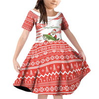 Christmas Fishing Family Matching Off Shoulder Short Dress and Hawaiian Shirt with Santa Claus Fish Tree and Red Snowflake Pattern - Wonder Print Shop