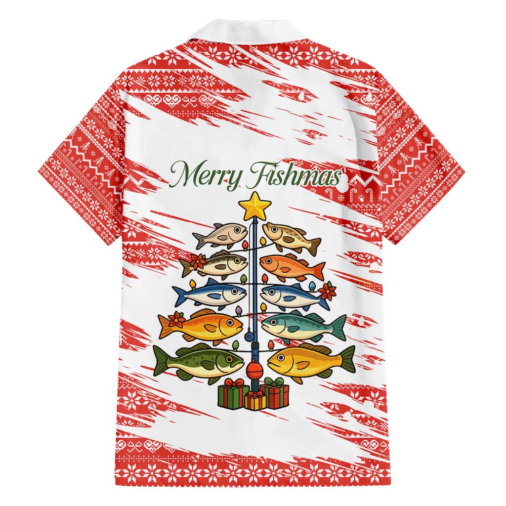Christmas Fishing Family Matching Off Shoulder Short Dress and Hawaiian Shirt with Santa Claus Fish Tree and Red Snowflake Pattern - Wonder Print Shop
