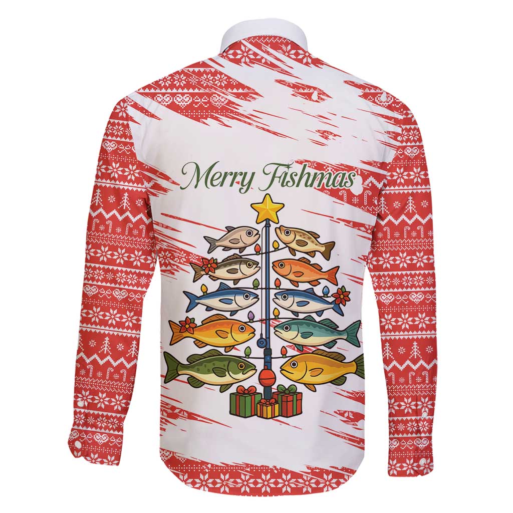 Christmas Fishing Family Matching Off Shoulder Short Dress and Hawaiian Shirt with Santa Claus Fish Tree and Red Snowflake Pattern - Wonder Print Shop