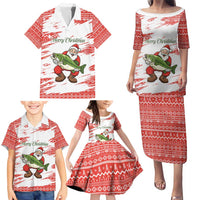 Christmas Fishing Family Matching Puletasi and Hawaiian Shirt with Santa Claus Fish Tree and Red Snowflake Pattern - Wonder Print Shop