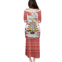 Christmas Fishing Family Matching Puletasi and Hawaiian Shirt with Santa Claus Fish Tree and Red Snowflake Pattern - Wonder Print Shop