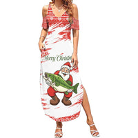Christmas Fishing Family Matching Summer Maxi Dress and Hawaiian Shirt with Santa Claus Fish Tree and Red Snowflake Pattern - Wonder Print Shop