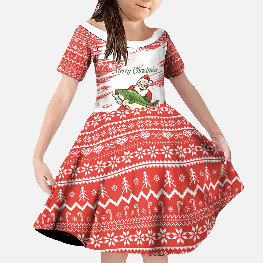 Christmas Fishing Family Matching Tank Maxi Dress and Hawaiian Shirt with Santa Claus Fish Tree and Red Snowflake Pattern - Wonder Print Shop