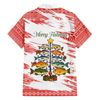 Christmas Fishing Family Matching Tank Maxi Dress and Hawaiian Shirt with Santa Claus Fish Tree and Red Snowflake Pattern - Wonder Print Shop