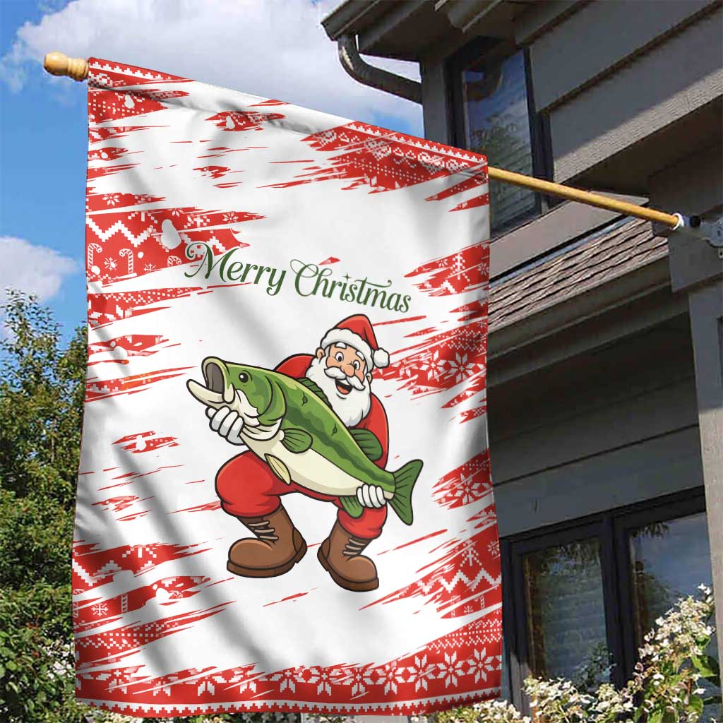 Christmas Fishing Garden Flag with Santa Claus Fish Tree and Red Snowflake Pattern - Wonder Print Shop