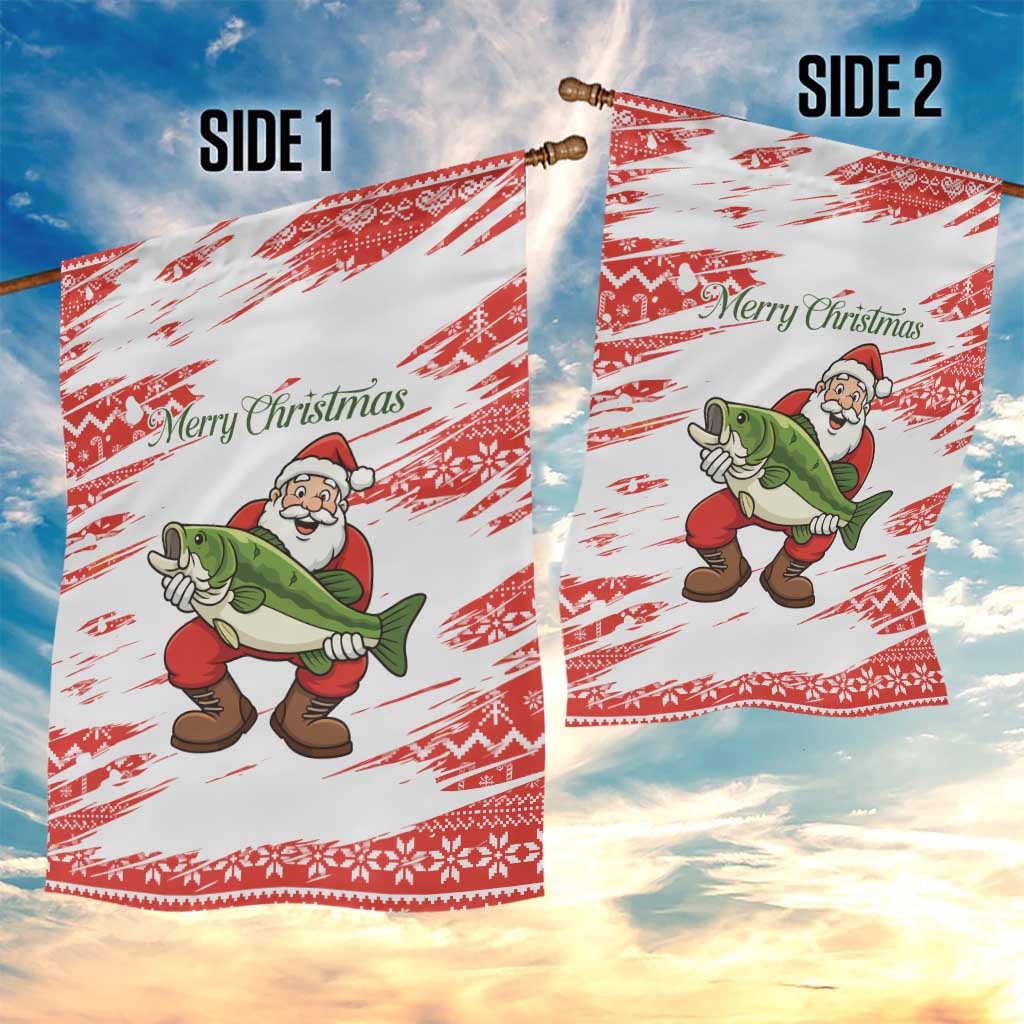 Christmas Fishing Garden Flag with Santa Claus Fish Tree and Red Snowflake Pattern - Wonder Print Shop