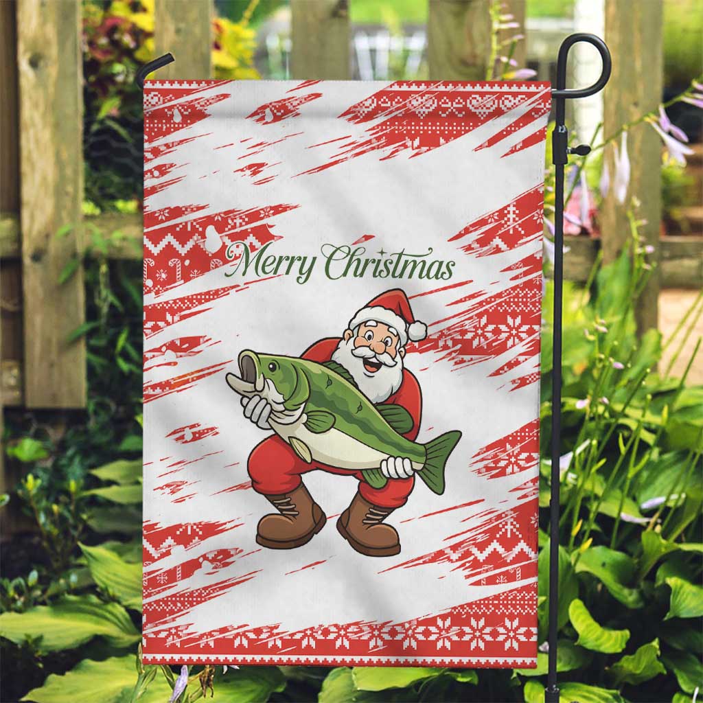 Christmas Fishing Garden Flag with Santa Claus Fish Tree and Red Snowflake Pattern - Wonder Print Shop