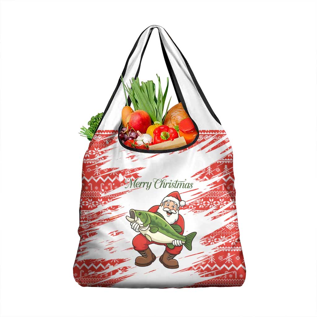 Christmas Fishing Grocery Bag with Santa Claus Fish Tree and Red Snowflake Pattern - Wonder Print Shop