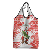 Christmas Fishing Grocery Bag with Santa Claus Fish Tree and Red Snowflake Pattern - Wonder Print Shop