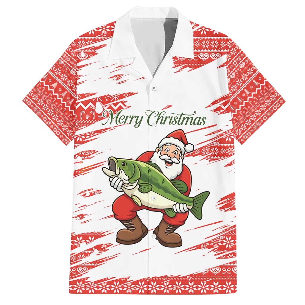 Christmas Fishing Hawaiian Shirt with Santa Claus Fish Tree and Red Snowflake Pattern - Wonder Print Shop