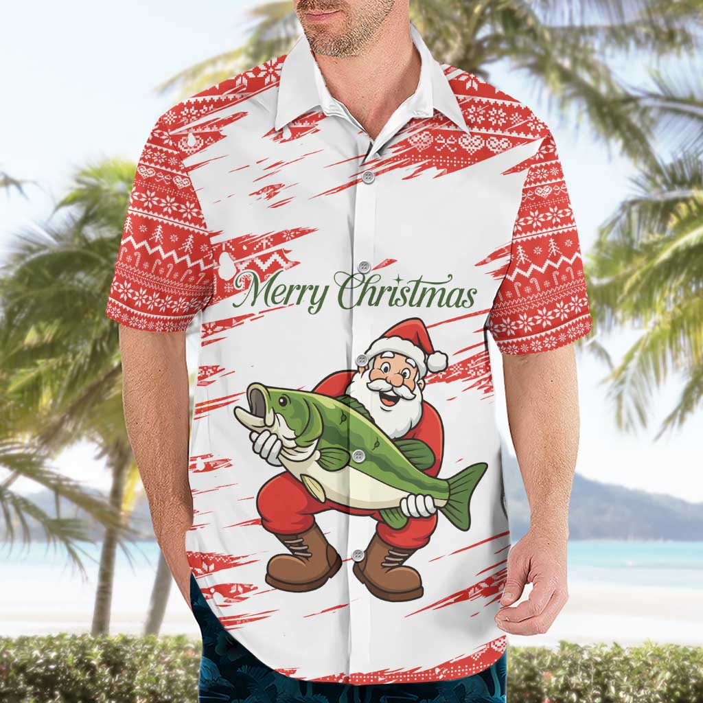 Christmas Fishing Hawaiian Shirt with Santa Claus Fish Tree and Red Snowflake Pattern - Wonder Print Shop