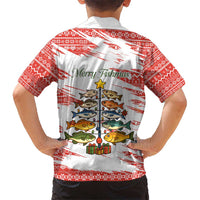 Christmas Fishing Hawaiian Shirt with Santa Claus Fish Tree and Red Snowflake Pattern - Wonder Print Shop