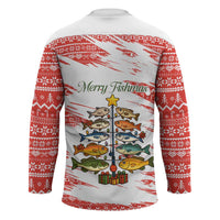 Christmas Fishing Hockey Jersey with Santa Claus Fish Tree and Red Snowflake Pattern - Wonder Print Shop
