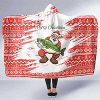 Christmas Fishing Hooded Blanket with Santa Claus Fish Tree and Red Snowflake Pattern - Wonder Print Shop