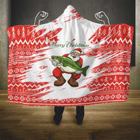 Christmas Fishing Hooded Blanket with Santa Claus Fish Tree and Red Snowflake Pattern - Wonder Print Shop