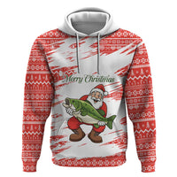 Christmas Fishing Hoodie with Santa Claus Fish Tree and Red Snowflake Pattern - Wonder Print Shop