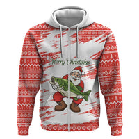 Christmas Fishing Hoodie with Santa Claus Fish Tree and Red Snowflake Pattern - Wonder Print Shop
