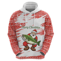 Christmas Fishing Hoodie with Santa Claus Fish Tree and Red Snowflake Pattern - Wonder Print Shop