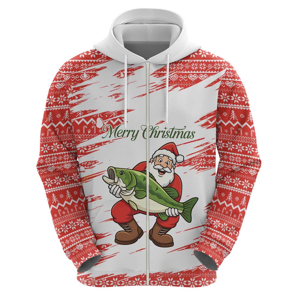 Christmas Fishing Hoodie with Santa Claus Fish Tree and Red Snowflake Pattern - Wonder Print Shop