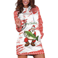 Christmas Fishing Hoodie Dress with Santa Claus Fish Tree and Red Snowflake Pattern - Wonder Print Shop