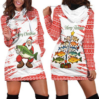 Christmas Fishing Hoodie Dress with Santa Claus Fish Tree and Red Snowflake Pattern - Wonder Print Shop