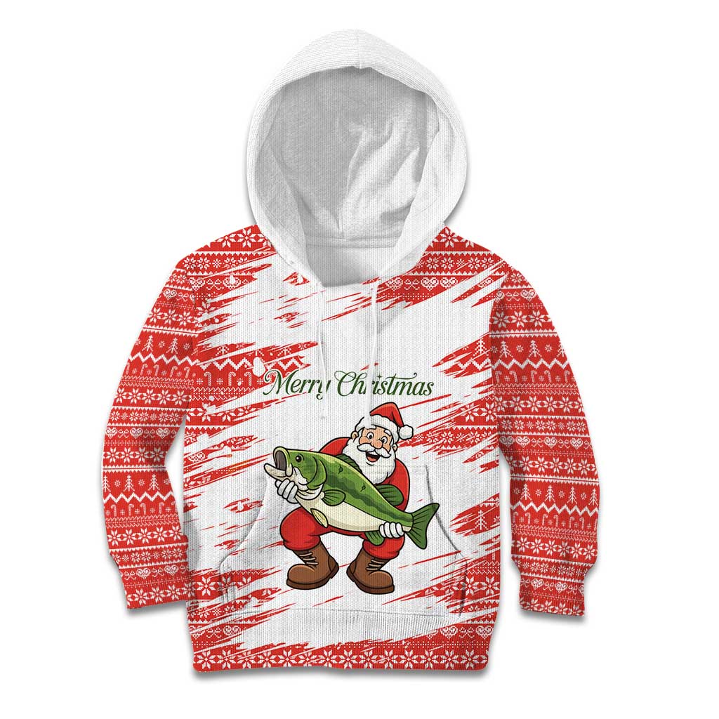 Christmas Fishing Kid Hoodie with Santa Claus Fish Tree and Red Snowflake Pattern - Wonder Print Shop