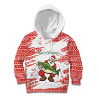 Christmas Fishing Kid Hoodie with Santa Claus Fish Tree and Red Snowflake Pattern - Wonder Print Shop
