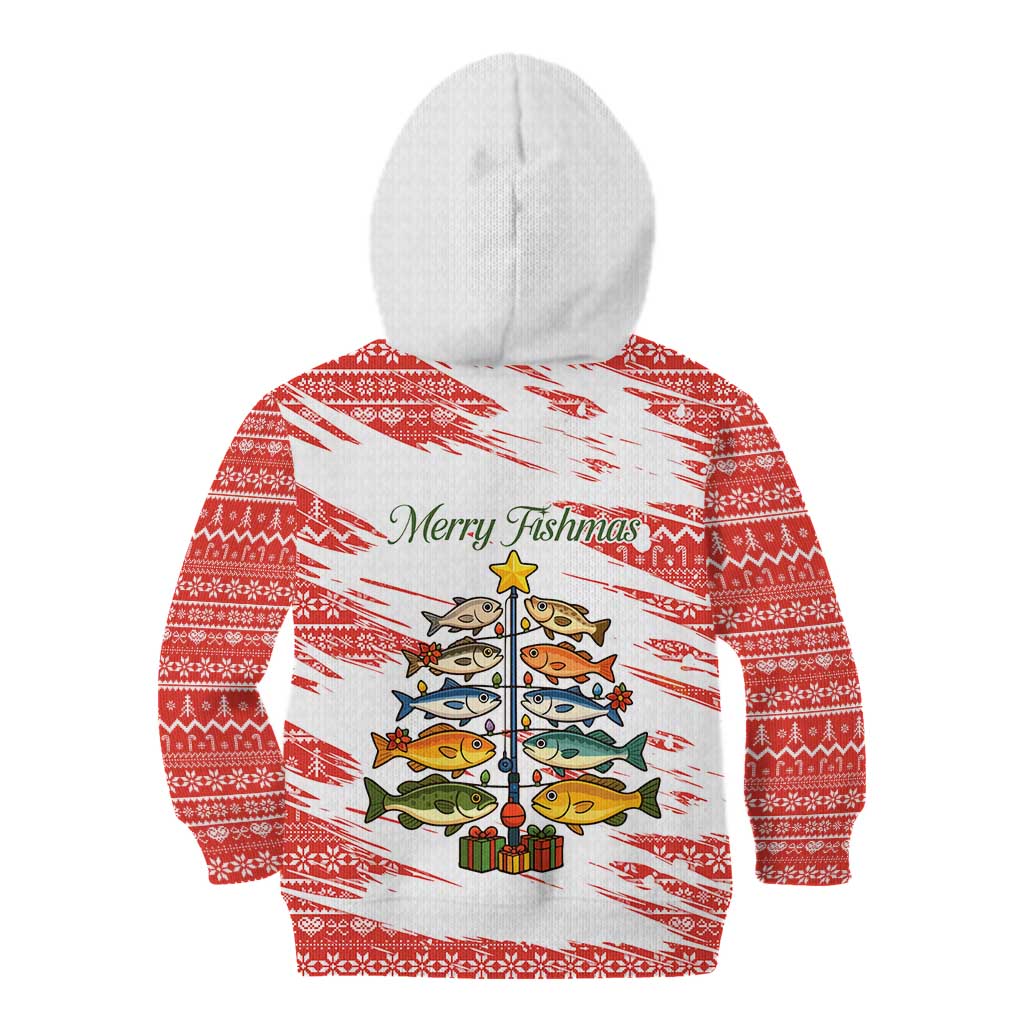 Christmas Fishing Kid Hoodie with Santa Claus Fish Tree and Red Snowflake Pattern - Wonder Print Shop