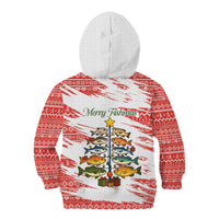Christmas Fishing Kid Hoodie with Santa Claus Fish Tree and Red Snowflake Pattern - Wonder Print Shop