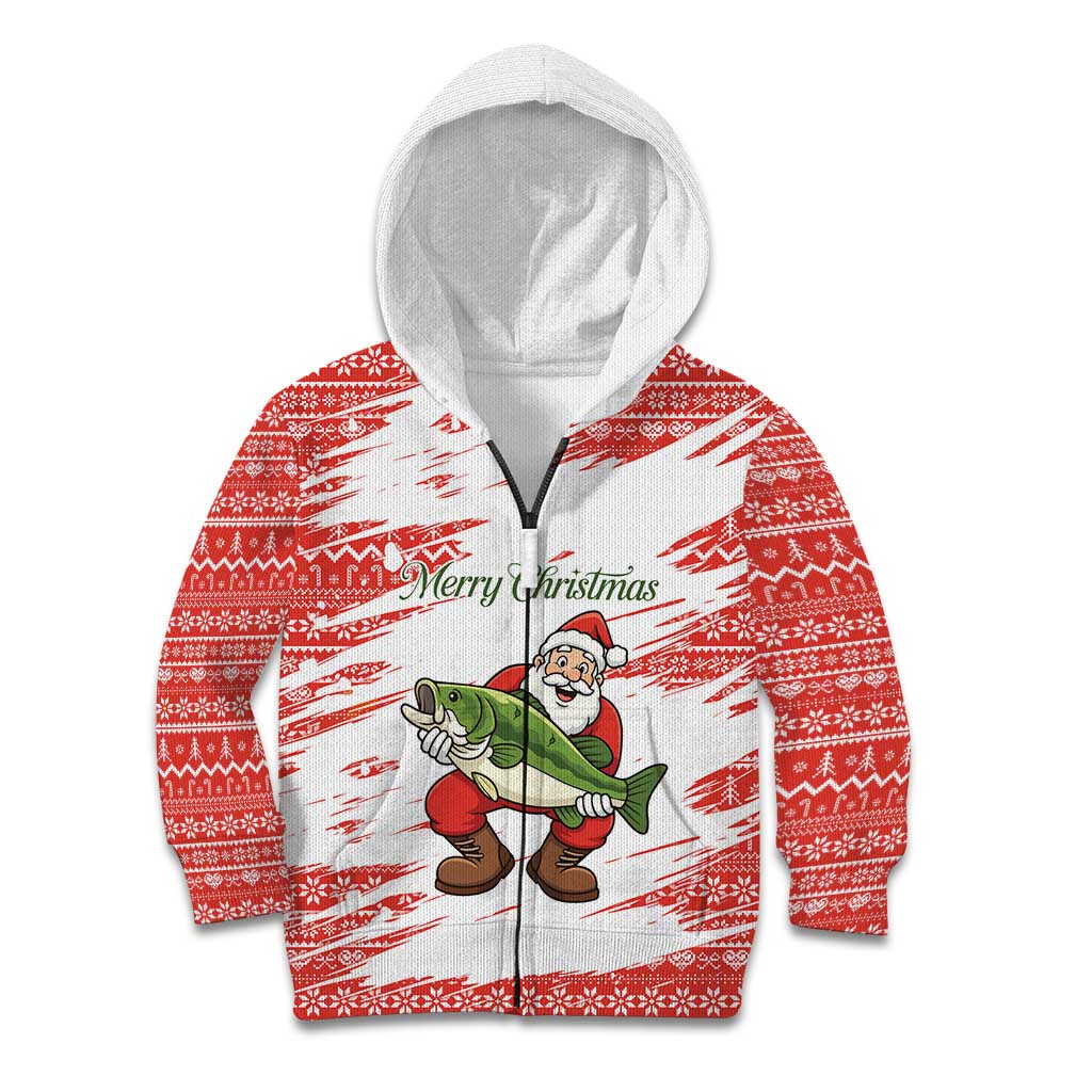 Christmas Fishing Kid Hoodie with Santa Claus Fish Tree and Red Snowflake Pattern - Wonder Print Shop