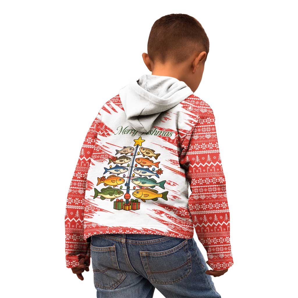 Christmas Fishing Kid Hoodie with Santa Claus Fish Tree and Red Snowflake Pattern - Wonder Print Shop