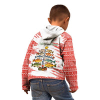 Christmas Fishing Kid Hoodie with Santa Claus Fish Tree and Red Snowflake Pattern - Wonder Print Shop