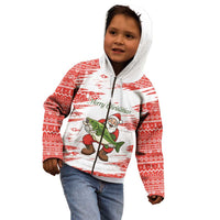 Christmas Fishing Kid Hoodie with Santa Claus Fish Tree and Red Snowflake Pattern - Wonder Print Shop