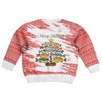 Christmas Fishing Kid Ugly Christmas Sweater with Santa Claus Fish Tree and Red Snowflake Pattern - Wonder Print Shop