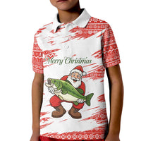 Christmas Fishing Kid Polo Shirt with Santa Claus Fish Tree and Red Snowflake Pattern - Wonder Print Shop