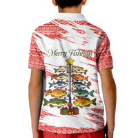 Christmas Fishing Kid Polo Shirt with Santa Claus Fish Tree and Red Snowflake Pattern - Wonder Print Shop