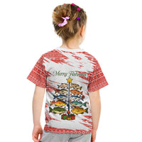 Christmas Fishing Kid T Shirt with Santa Claus Fish Tree and Red Snowflake Pattern - Wonder Print Shop