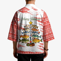 Christmas Fishing Kimono with Santa Claus Fish Tree and Red Snowflake Pattern - Wonder Print Shop