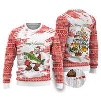Christmas Fishing Ugly Christmas Sweater with Santa Claus Fish Tree and Red Snowflake Pattern - Wonder Print Shop