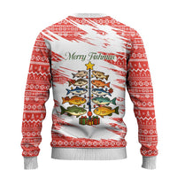 Christmas Fishing Ugly Christmas Sweater with Santa Claus Fish Tree and Red Snowflake Pattern - Wonder Print Shop