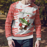 Christmas Fishing Ugly Christmas Sweater with Santa Claus Fish Tree and Red Snowflake Pattern - Wonder Print Shop
