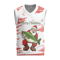 Christmas Fishing Christmas Knitted V-Neck Vest with Santa Claus Fish Tree and Red Snowflake Pattern - Wonder Print Shop