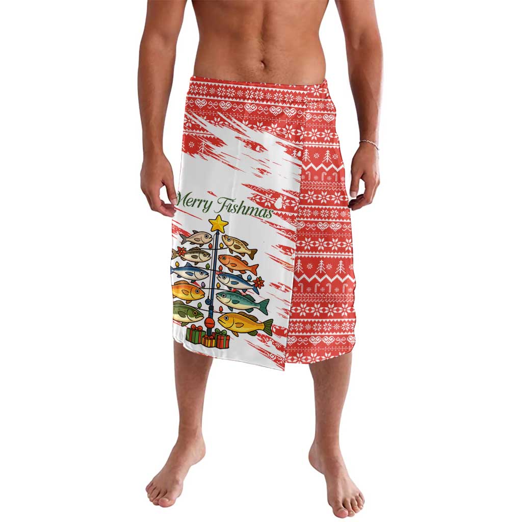Christmas Fishing Lavalava with Santa Claus Fish Tree and Red Snowflake Pattern - Wonder Print Shop